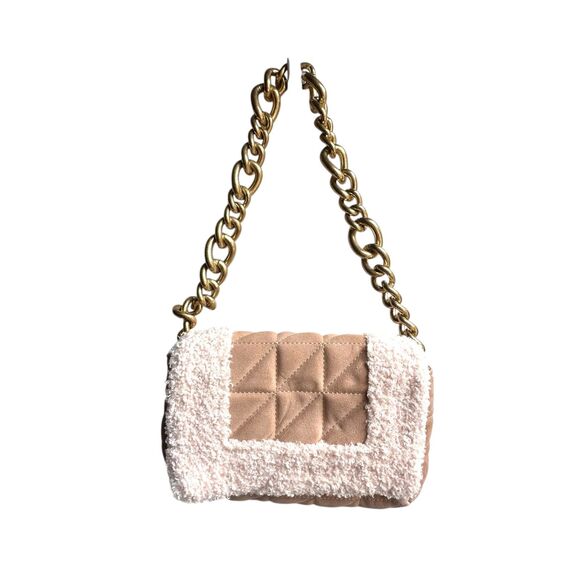 ZARA Quilted Shearling Shoulder Bag Tan - Picture 2 of 8